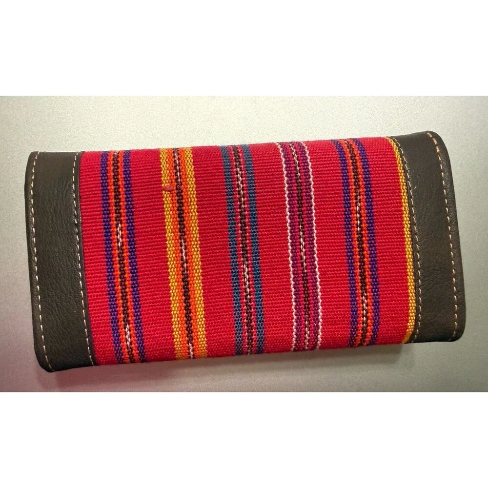 NEW Guatemalan Huipil Wallet Handcrafted Brown Leather Embroidered Multicolor